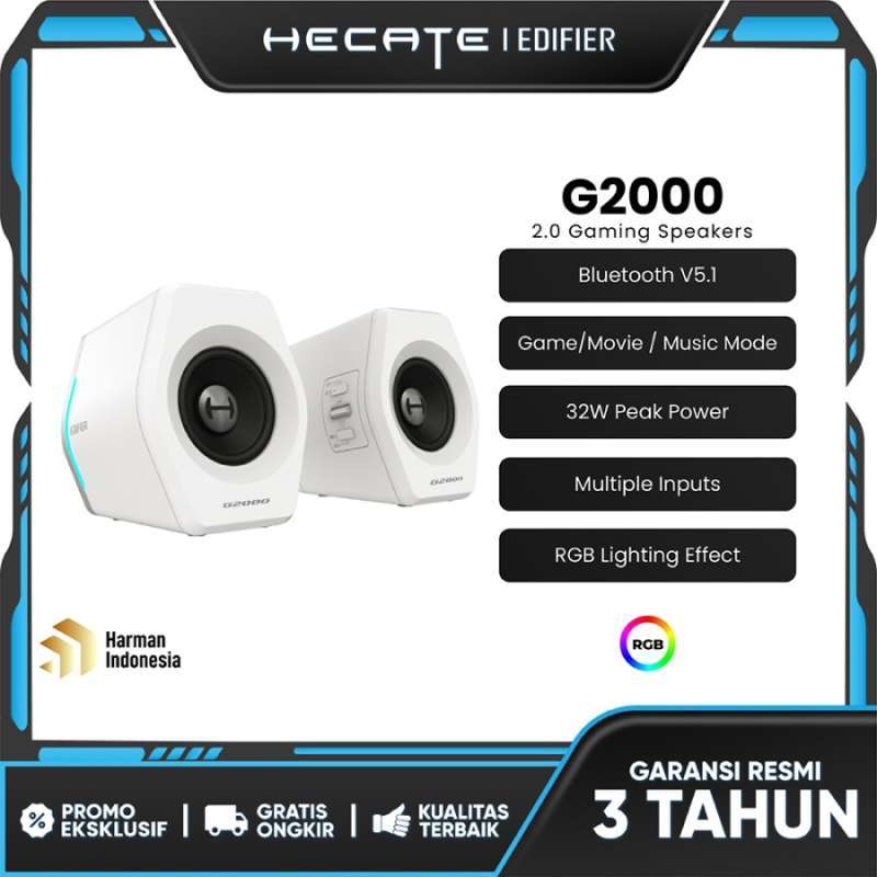 HECATE EDIFIER G2000 2.0 Gaming Speaker with Bluetooth USB and Mega Bass Port, Equipped with 12 RGB Light Effects. Ideal for Gamers and Multimedia Use