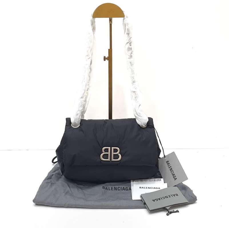 Balenciaga Monaco mini shoulder n sling bag logo BB nylon black SHW