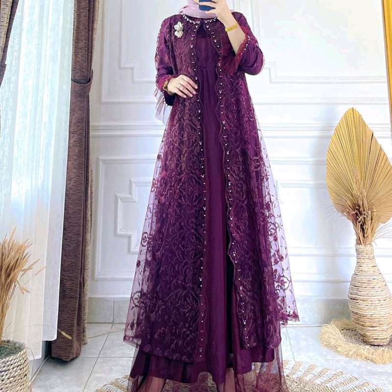 Promo Kiukiu Lydia Dress Gamis Pesta Wanita Dress Brukat Outer