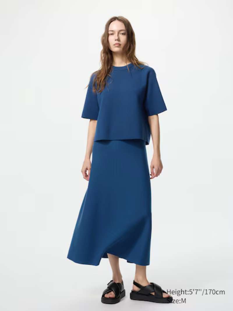 UNIQLO Sweater WANITA Washable Milano Rib Matching Set BLUE