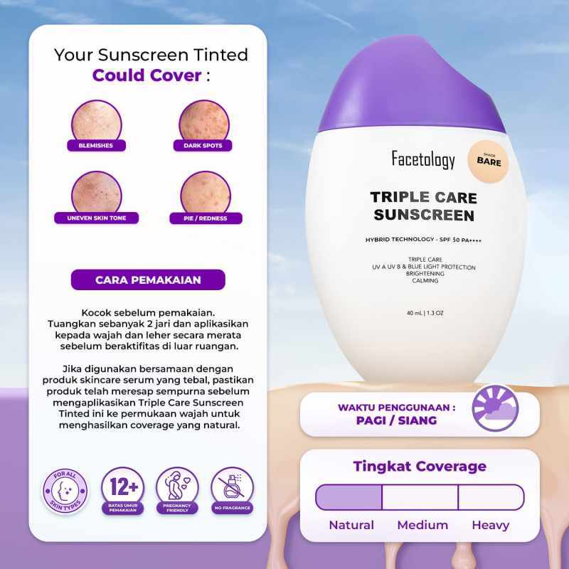 Promo [free Honey Gummy] Facetology Triple Care Sunscreen Tinted Spf 50 ...