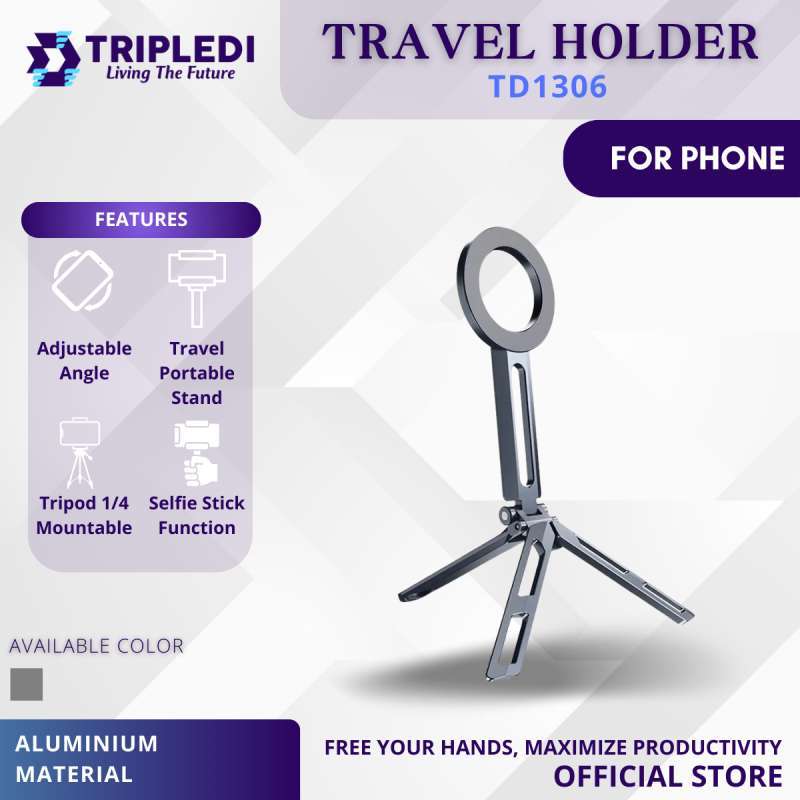 TRIPLEDI Phone Holder Magnetic inch Portable TD1306 Tripod Selfie Stick  Travel Stand Aluminium 1/4 Screw Foldable For Samsung iPhone Xiaomi Android
