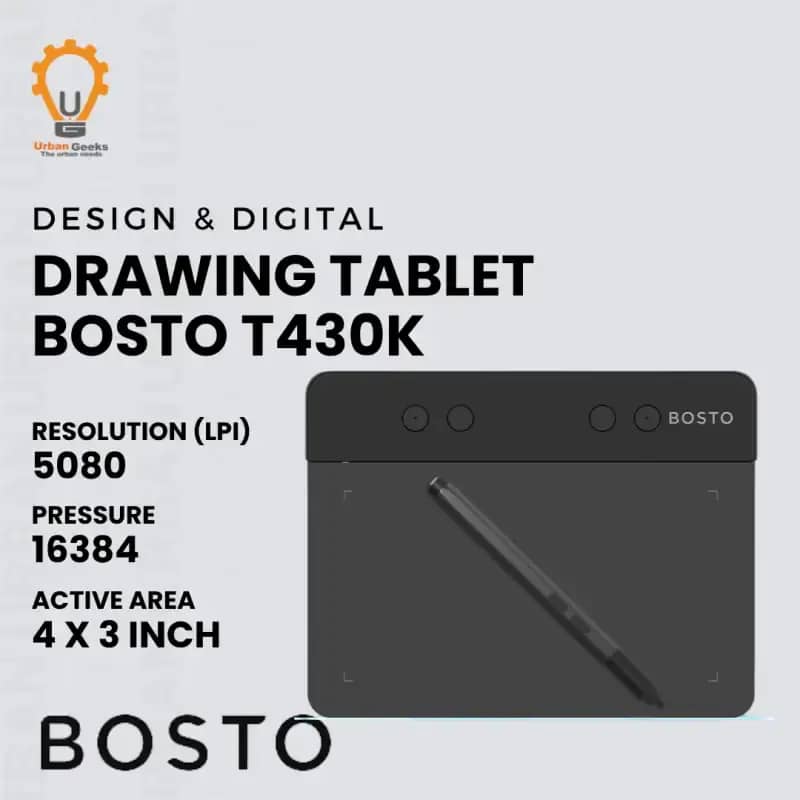 Bosto T430K Drawing Tablet untuk Mahasiswa Seni dengan 16384 Level Tekanan dan 4 Tombol Shortcut, Ukuran 4x3 Inci. Ideal untuk Ilustrasi dan Desain Grafis