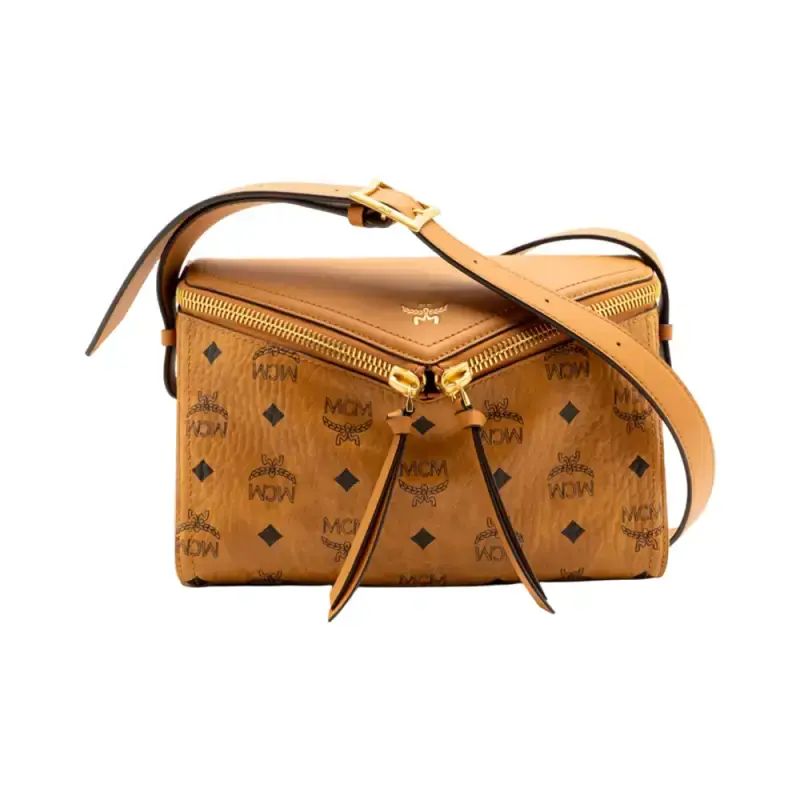 Promo Mcm Small Diamant 3d Shoulder Bag Visetos Leather Cognac