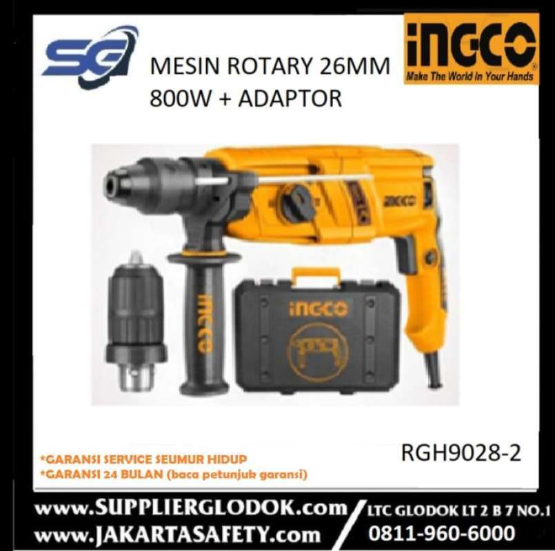 Promo INGCO - Mesin Rotary Hammer 26MM 800Watt - RGH9028-2 Diskon 23% ...