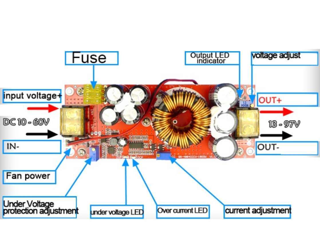 Jual Step Up 20a 1200w Module Modul Dc Adjustable Power Boost Regulator ...