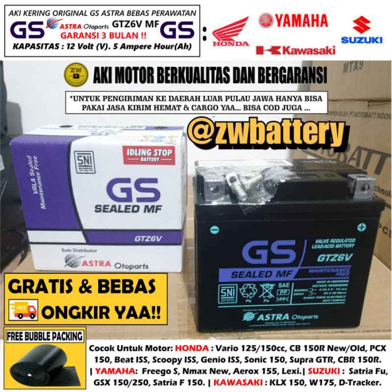 Promo Aki Motor Vario 125 / 150 ,Satria FU GS ASTRA GTZ6V ORI MF Diskon