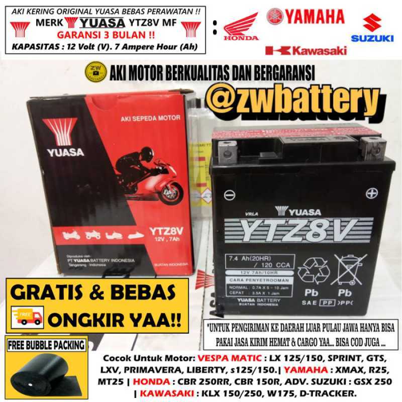 Promo Aki Motor Kawasaki KLX 150-250,Vespa LX 150 Yuasa YTZ8V Aki