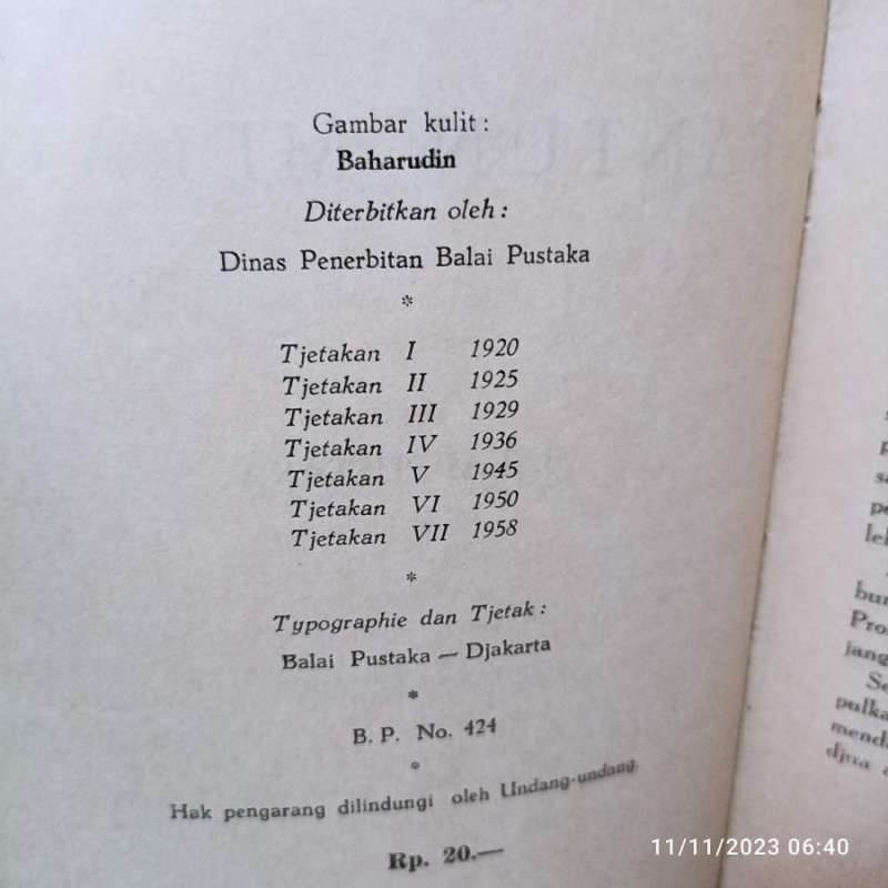 Jual buku ejaan lama pantun melayu balai pustaka 260 hal 1958 di Seller