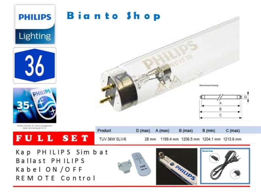 Promo Philips Lampu Ultraviolet Type Uv C Full Set - 36 Watt Diskon 25% ...