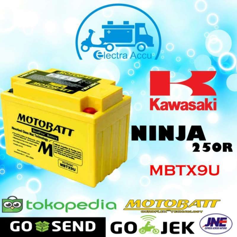 Jual Aki motor Kawasaki Ninja 250 R motobatt MBTX9U Aki Kering / Aki