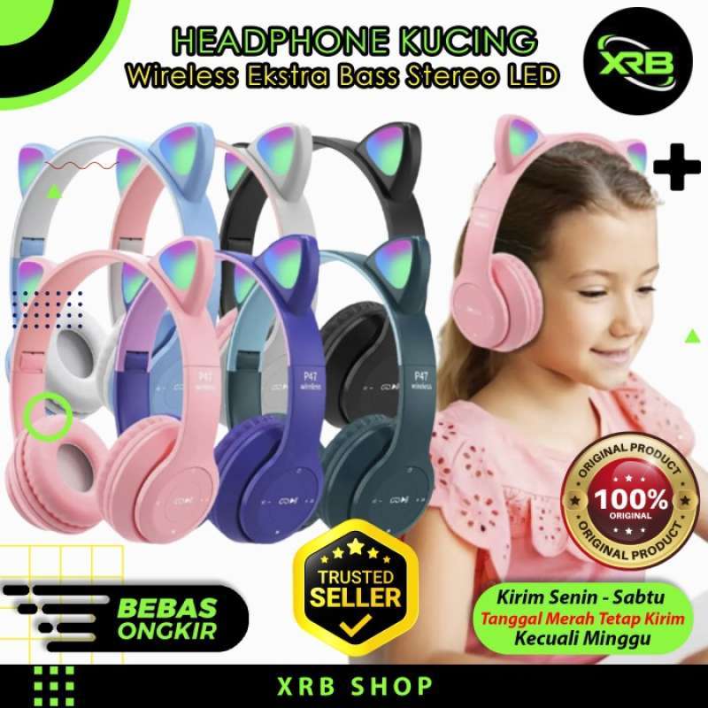 Promo Headphone Bluetooth Gaming LED Cat Ears Wireless Bluetooth Super