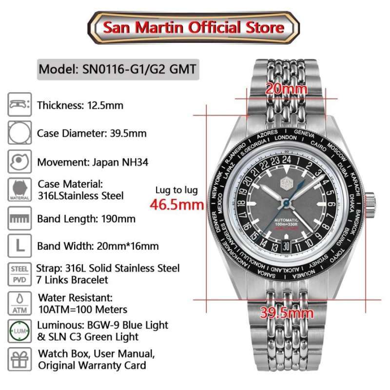 Sn0116 Jual San Martin Watch SN0116-G2-GMT di Seller Joker Arloji ...