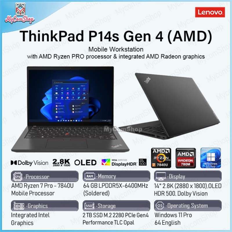 Jual Lenovo Thinkpad P14s Gen 4 Ryzen 7 Pro 7840u 64gb 2tb 14 2,8k
