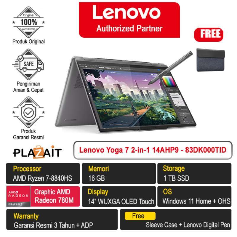 Jual laptop lenovo yoga 7 2 in 1 14ahp9 83dk000tid amd ryzen 7