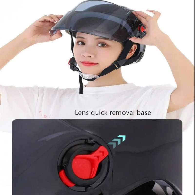 Jual Tym Helm Sepeda Skuter Listrik Half Face Helmet With Visor Hs85