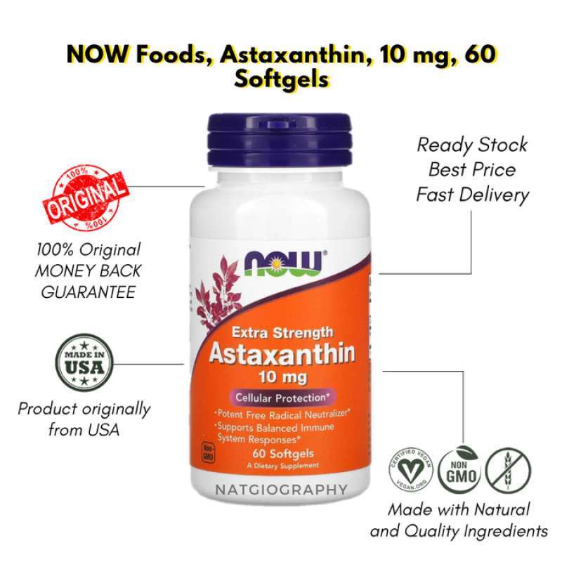 NOW Foods Astaxantina 60 Capsule – Antiossidante Naturale Da Microalghe