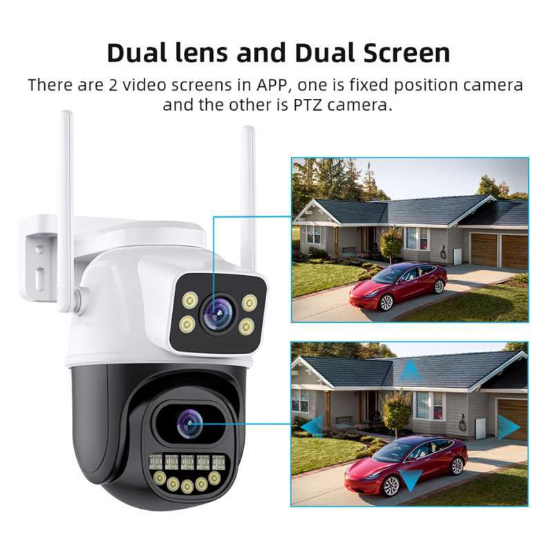 Promo Icsee Ipcam Wifi Outdoor Three Lens Dual Screens 8x Zoom Cctv ...