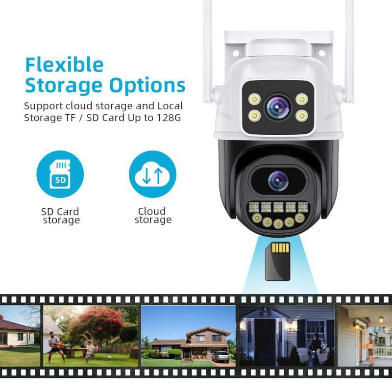 Promo Icsee Ipcam Wifi Outdoor Three Lens Dual Screens 8x Zoom Cctv ...