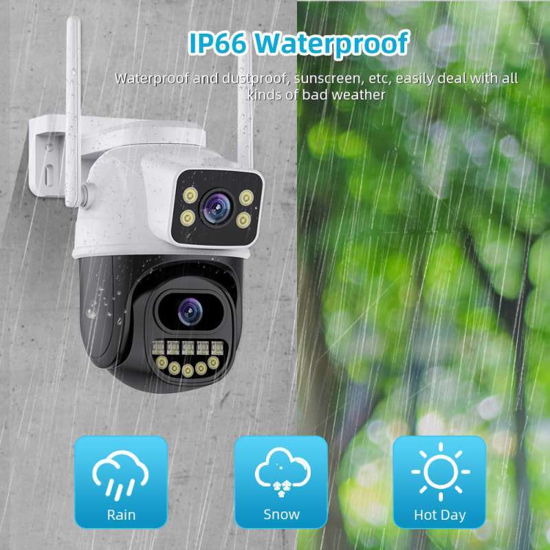 Promo Icsee Ipcam Wifi Outdoor Three Lens Dual Screens 8x Zoom Cctv ...