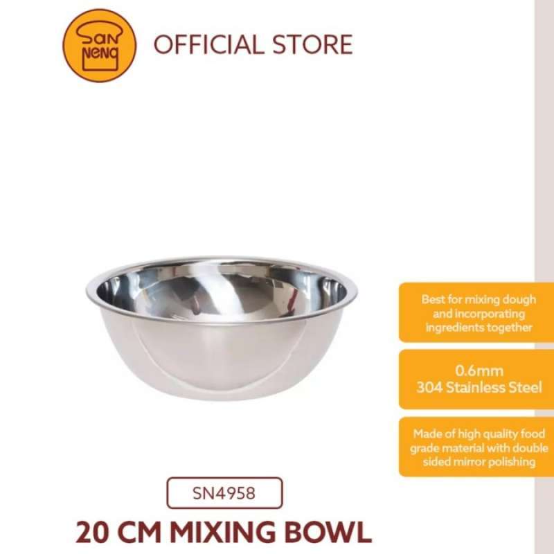 Promo Sanneng Sn4958 20cm Stainless Steel 304 Mixing Bowl / Mangkok