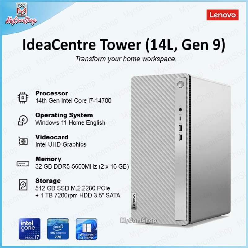 LENOVO IDEACENTRE DESKTOP TOWER 14L GEN I7-14700 32GB RAM 512GB SSD 1TB  HDD INTEL UHD GRAPHICS