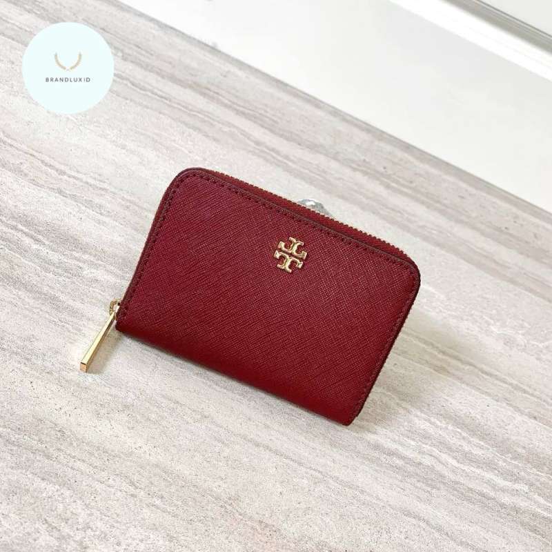 Tory Burch TB emerson compact zip wallet in red claret