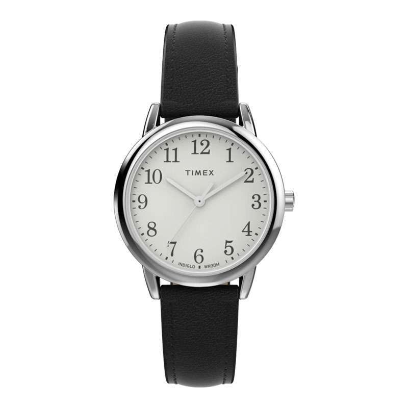 Jam Tangan Wanita Timex Easy Reader TW2W32500 Ladies White Dial Black  Eco-Friendly Leather Strap