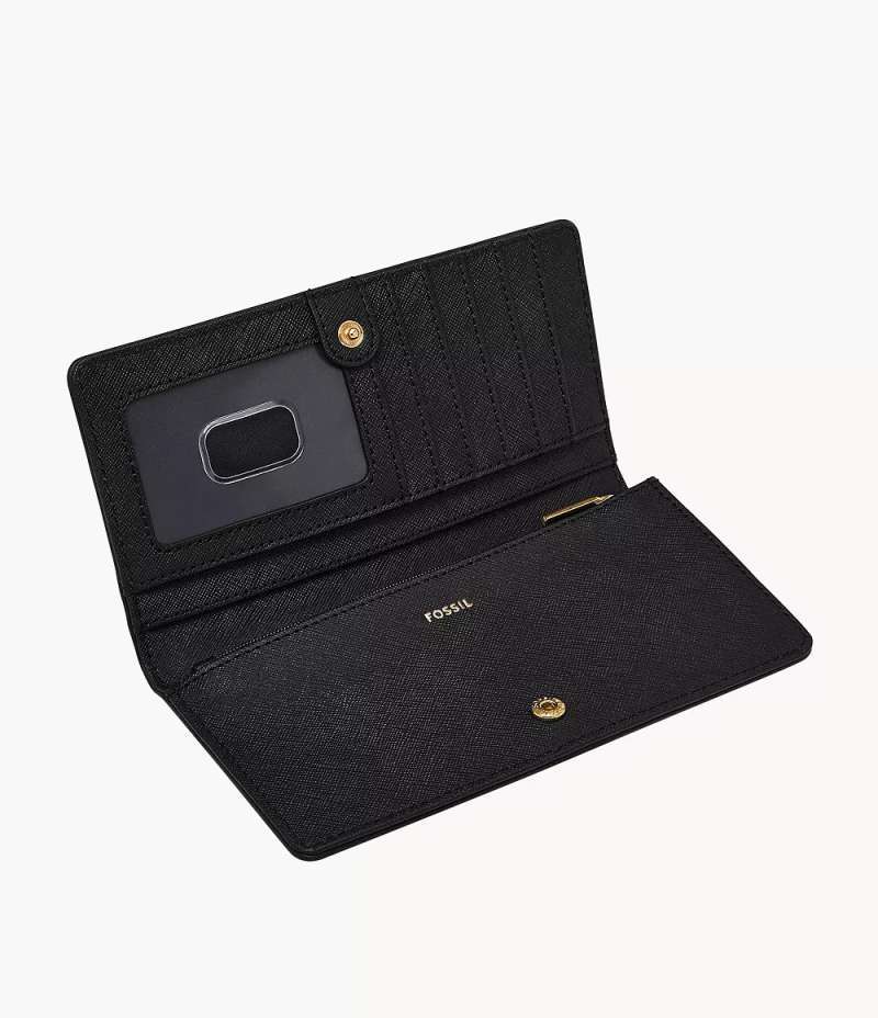 Fossil Emery Leather Snap Bifold Black Dompet Wanita SWL2897-001