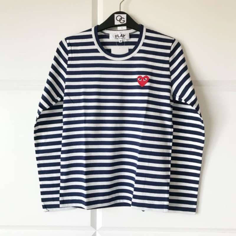 Comme Des Carcons CDG Play Striped Long Sleeve T-shirt Navy Unisex