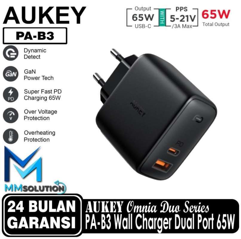 AUKEY Charger PA-B3 OMNIA Mix GaN 65W Dual Port USB A Type C PD QC  500484