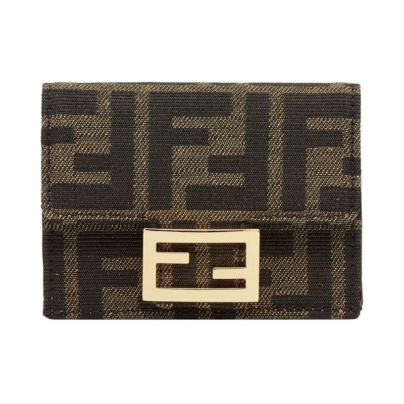 Fendi FF Micro Trifold Fabric Wallet Brown