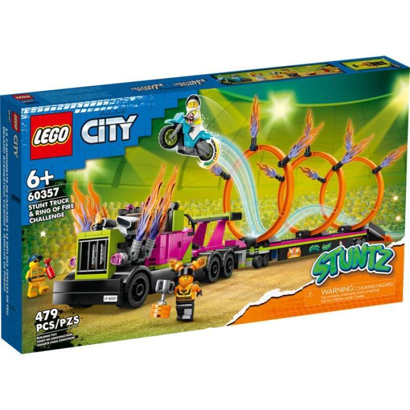 LEGO City Stuntz 60357 Stunt Truck Ring of Fire Set Building Kid Toys  Motorbike Town Speed Motorcycle Motor Bike Show Rider Hobi Mainan Mobil Anak