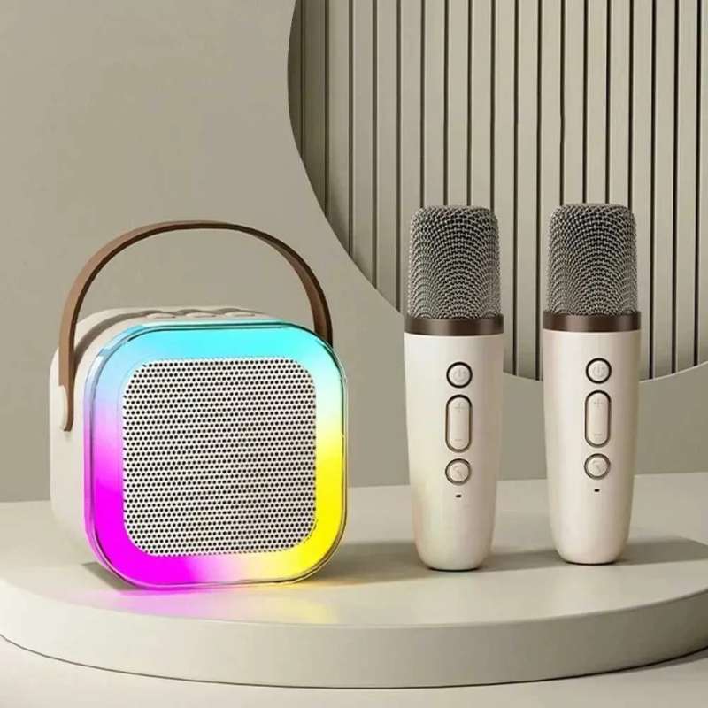 MEODY Wireless Bluetooth Karaoke Speaker with Dual Clear Sound, RGB Lights, and 2 Mics; Compact and Portable for Family Gatherings and Camping