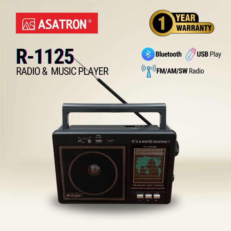 Asatron R-1125 USB Radio dan Portable Bluetooth Speaker dengan Dual Fungsi dan Suara Menggelegar, cocok untuk pecinta musik di rumah atau bepergian