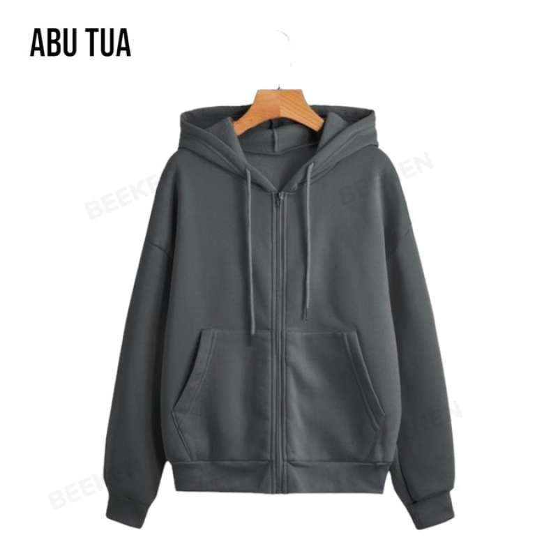 Jual Jaket Hoodie Sleting Zipper Resleting Ziper Distro Abu Tua