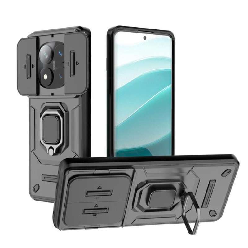 CASE POCO X7 X7 PRO 5G WARRIOR SERIES LENS SLIDE ROTATE KICK STAND  SOFTCASE PREMIUM COVER CASING