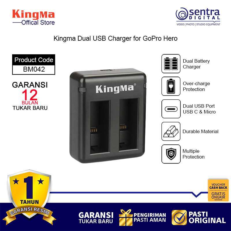 Kingma BM042 Dual Charger with USB Type C for GoPro Hero