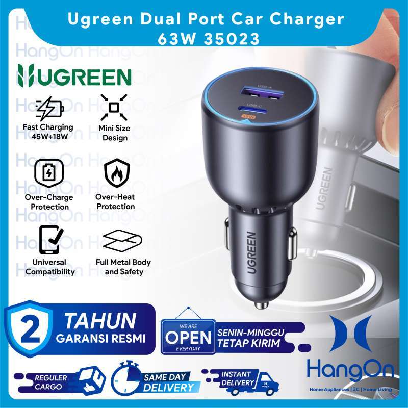 Ugreen 35023 Dual Port Car Charger 63W Fast Charging for iPhone MFI Samsung  Xiaomi Oppo Vivo USB Type C PD Quick Charge