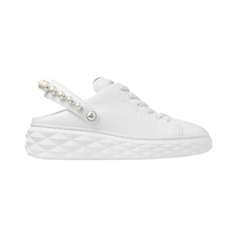 Jimmy Choo Diamond Sling Nappa Leather Trainers with Pearl Strap White