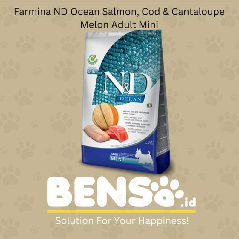 DOGFOOD FARMINA ND GRAIN FREE OCEAN SALMON, COD CANTALOUPE MELON ADULT  MINI 1KG