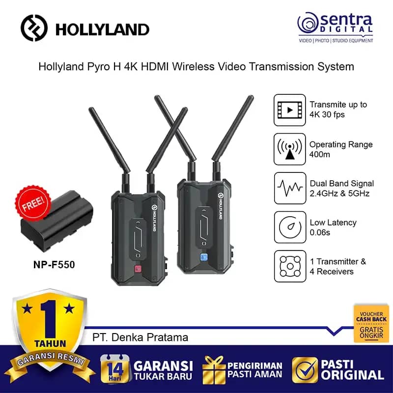 Hollyland Pyro H 4K HDMI Wireless Dual Bands 60ms Latency 400m Video  Transmission System RX TX Free NP-F550 NP-F570 Camcorder Battery