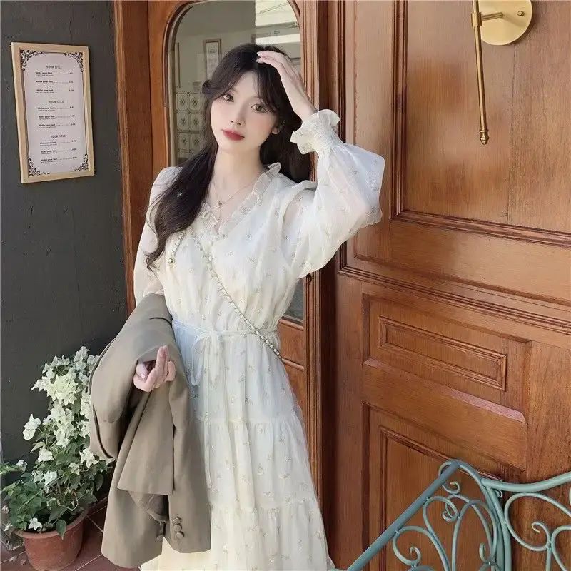 midi long sleeve fall dresses Savor the Season 100% Cotton Ivory Long Sleeve Midi Dress