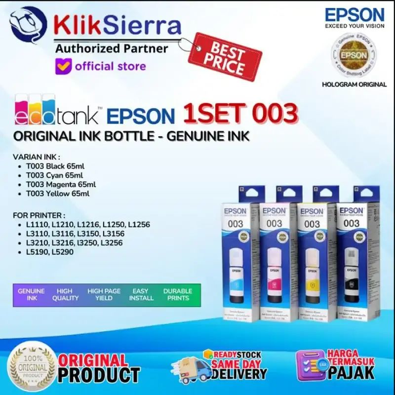 Printer Ink Tank 003 Daftar Harga Ink Bottle Printer Epson 003 Black 🔥 Original ...