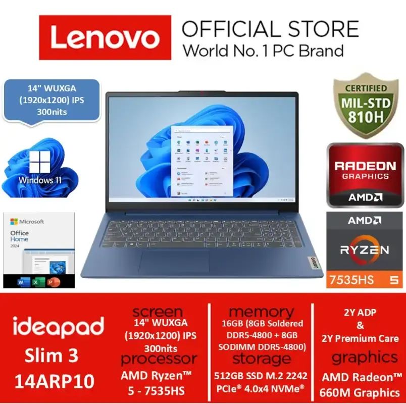 Promo Lenovo Ideapad Slim 3 14arp10 89id || Amd Ryzen 5 7535hs 16gb ...
