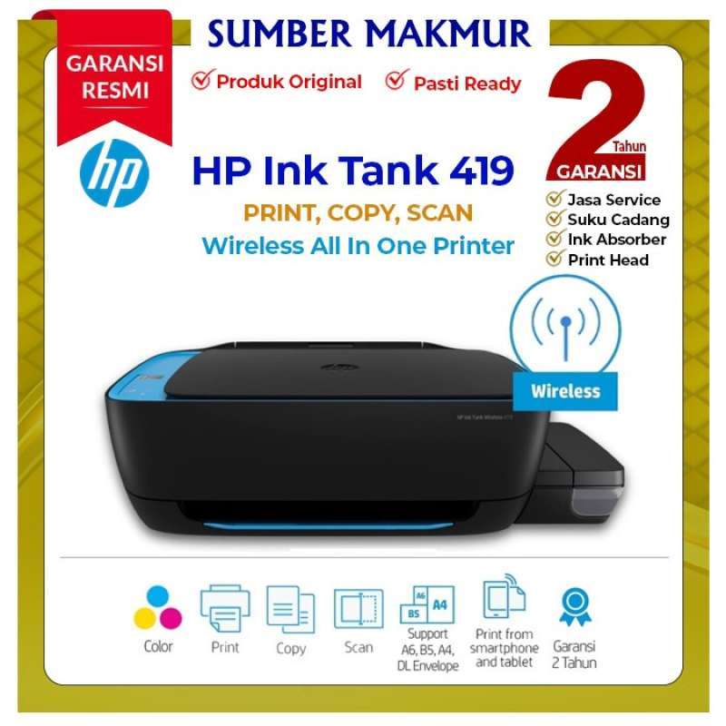 Jual Hp 419 Ink Tank Wireless All In One Printer (print, Scan, Copy) Di ...