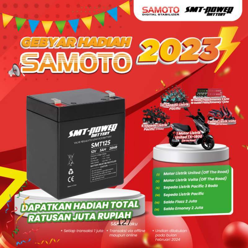 Jual samoto battery 12v 5ah baterai aki kering ups vrla smt power