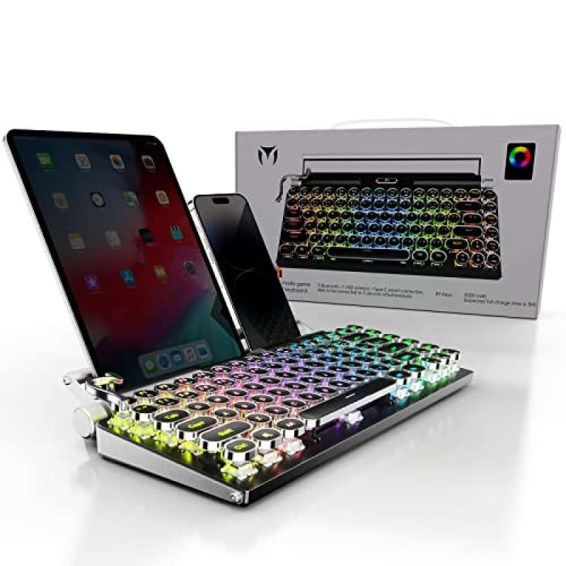 Promo Typewriter Mechanical Keyboard,RGB Backlit,2.4G/BT5.0/Wired Retro ...