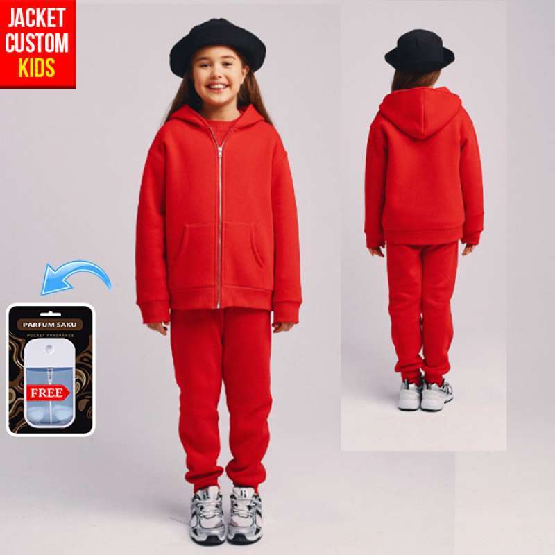 JAKET ANAK HOODIE ZIPPER POLOS MERAH HOODIE KIDS CUSTOM