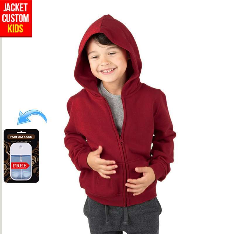 Jual Jaket Anak Hoodie Zipper Polos Merah Maroon Hoodie Kids